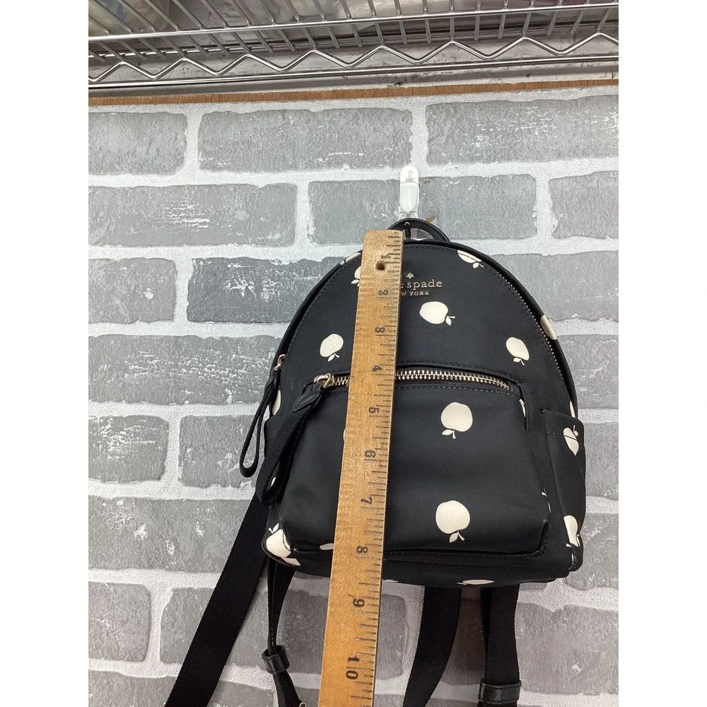 Kate Spade New York Mini Backpack Black Nylon Apple Print Gold Tone Hardware